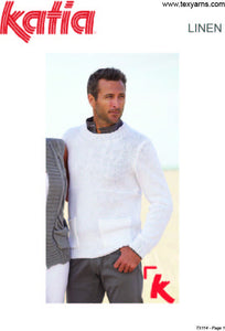 Katia TX114 - Mens Easy Summer Sweater in 8-ply / DK Linen or Linen-Blend