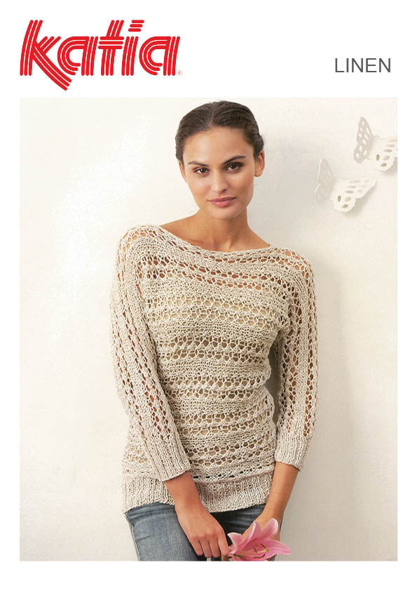 Katia TX416 - Ladies Dolamn Sleeve Summer Top in 8-ply / DK Linen or Linen-Blend