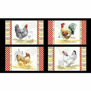 The Hen House Panel (60 cm x 108 cm) - Four different roosters