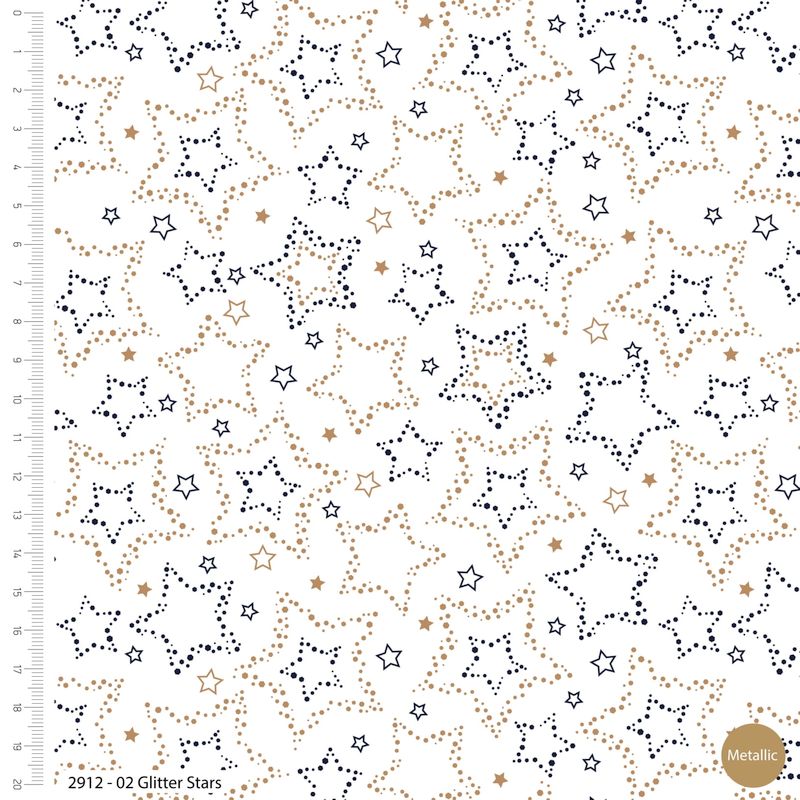 Christmas fabric showcasing a white background with stars.