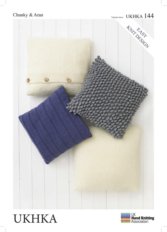 UKHKA 144 - Easy Knit Pillows - 12-Ply / Aran or 14-ply / Chunky