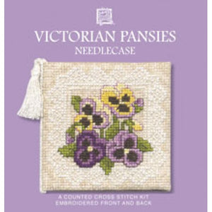 British Textile Heritage Cross-stitch Needlecase kit - Victorian Pansies