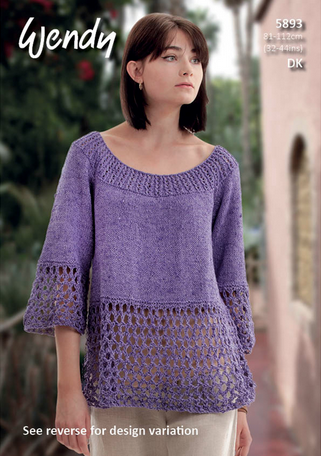 Wendy Knitting Pattern 5893 - Ladies top or tunic with elbow-length sleeve in 8-ply / DK