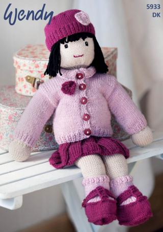 Wendy Knitting Pattern 5933 - Girls Doll with clothes in 8-ply / DK