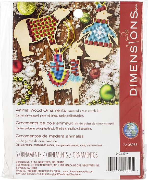 Dimensions Counted Cross Stitch Kit - Wooden Animal Christmas Ornaments