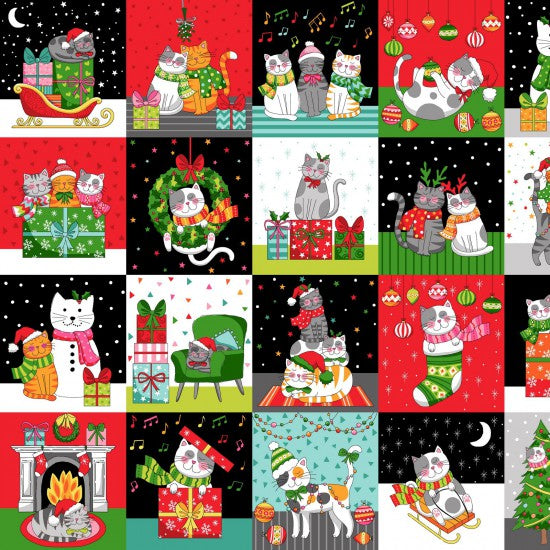 Christmas Santa Paws Panel (60 cm x 108 cm) - Christmas Kittie Motifs