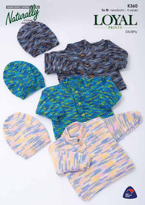 Naturally Knitting Pattern K360 - Cardigan, Pullover and Hat in 8-ply / DK for ages Newborn to 4 years