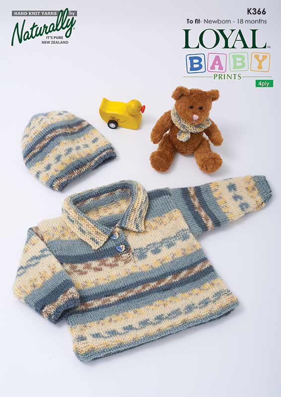 Naturally Knitting Pattern K366 - Baby's Hat & Shawl-Collared Pullover in 4-ply / Fingering for ages Newborn to 18 months