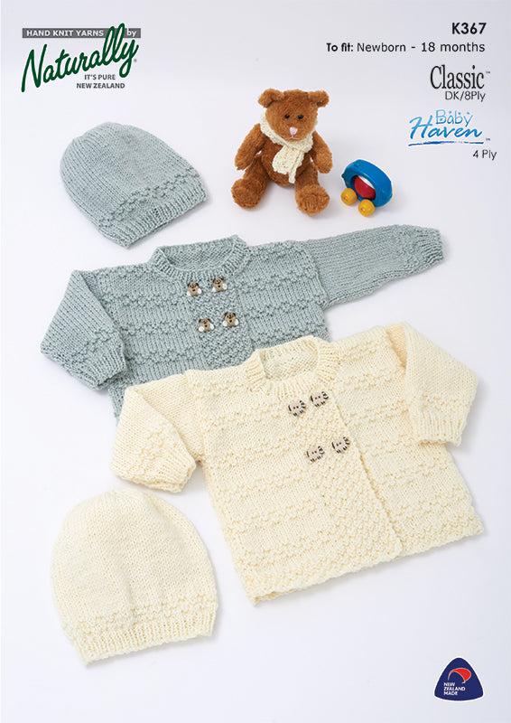 Naturally Knitting Pattern K367 - Babys Double-Breasted Cardigan and Hat in 4-ply / Fingering Weight for Newborn to 18 months