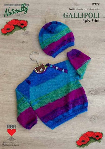 Naturally Knitting Pattern K377 - Babies Pullover and Hat in 4-ply / Fingering for ages Newborn to 18 months