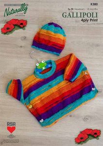 Naturally Knitting Pattern K380 - Babies Side Button Pullover and Hat in 4-ply / Fingering for ages 6 months to 3 years