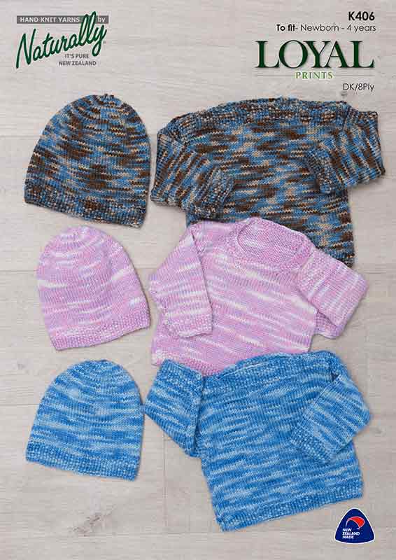 Naturally Knitting Pattern K406 - Pullover and Hat in 8-ply / DK for ages Newborn to 4 years