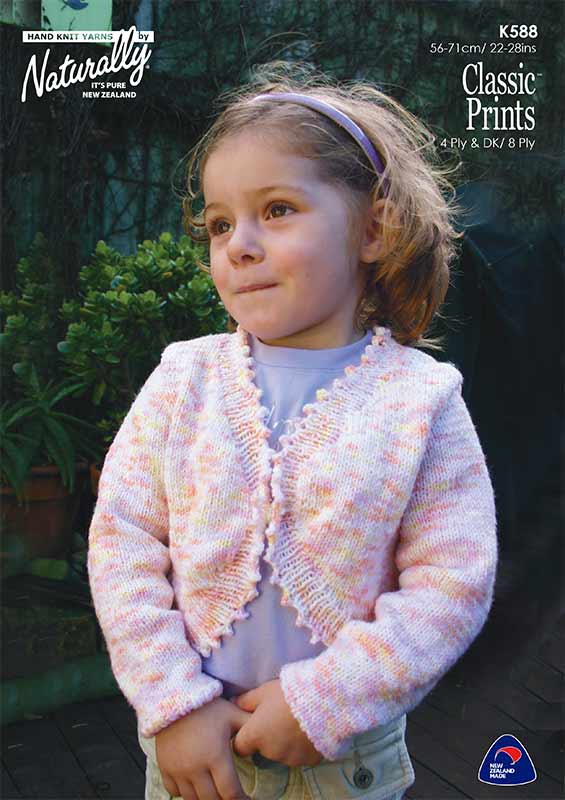 Naturally Knitting Pattern K588 - Toddlers Buttoned Shrug in in 4-ply / Fingering or 8-ply / DK