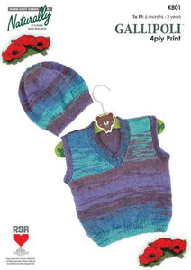 Naturally Knitting Pattern K801 - Babies / Childs Vest and Hat in 4-ply / Fingering for ages 6 months to 3 years
