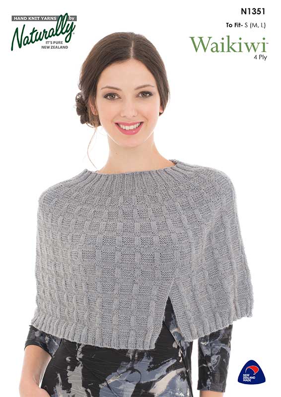 Naturally Knitting Pattern N1351 - Ladies Cropped Poncho in in 4-ply / Fingering