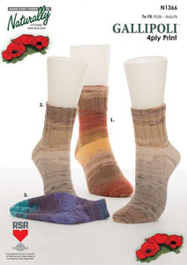 Naturally Knitting Pattern N1366 - Three Adult sock patterns in 4-ply / Fingering
