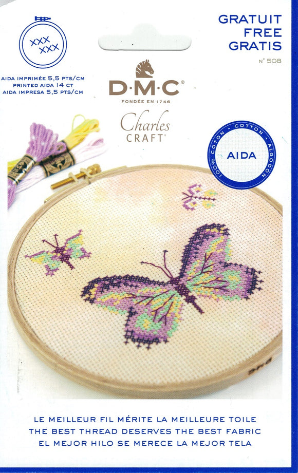 DMC Cross-Stitch Kit Aida 14 ct Special Colours range - Purple Butterflies on Sandstorm