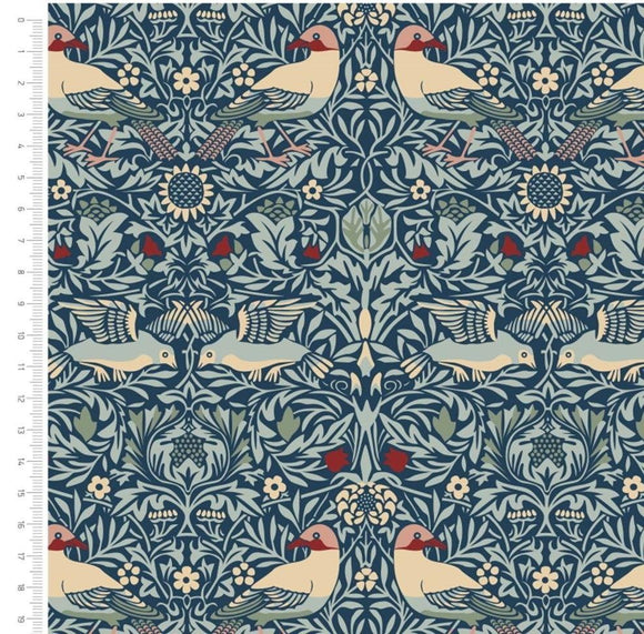 William Morris Winter Berry Collection - Birds in Foliage on Navy